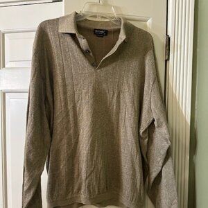 St. Croix XL Men's Polo Sweater Tan Ribbed Cotton Microfiber Blend Knit